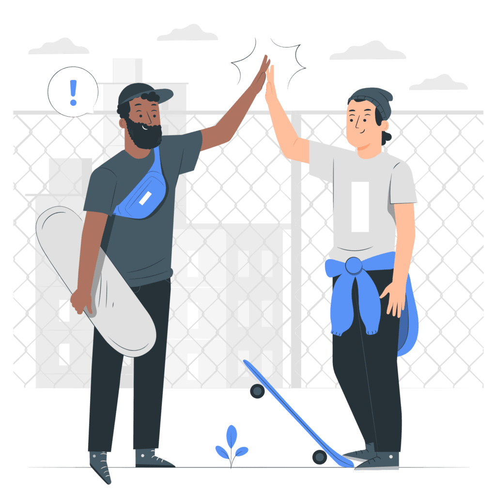 two people standing and hand smacks signifying that a best friend at work is super helpful