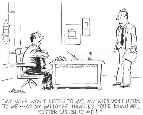 A cartoon of a man engaged in conversation with his wife. The image depicts a typical interaction between a husband and wife.