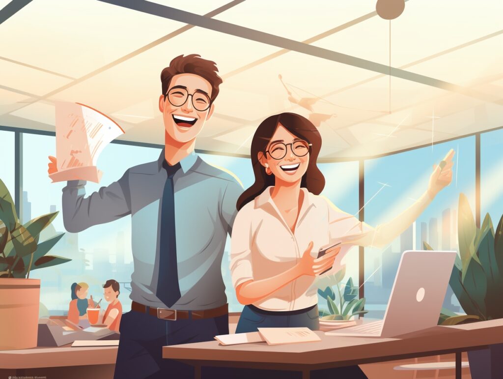 happy employees in the workplace showcasing the power of strength-based leadership