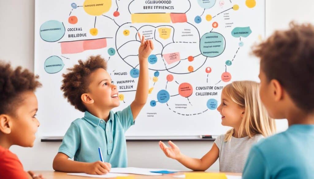 Visualize the impact of childhood experiences, societal norms, and personal value systems on self-belief.