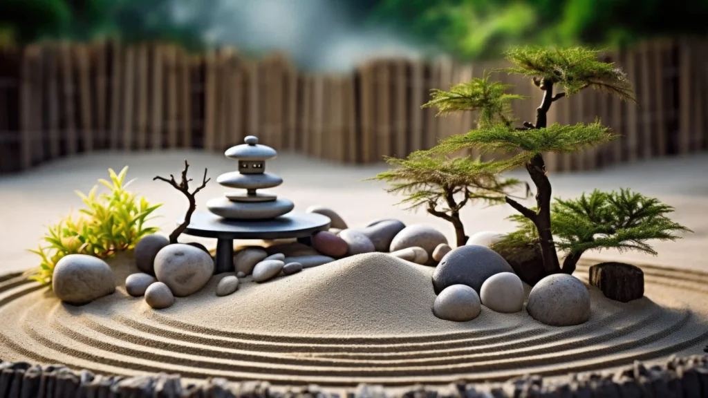 zen garden signifying peace of mind in satori attitude