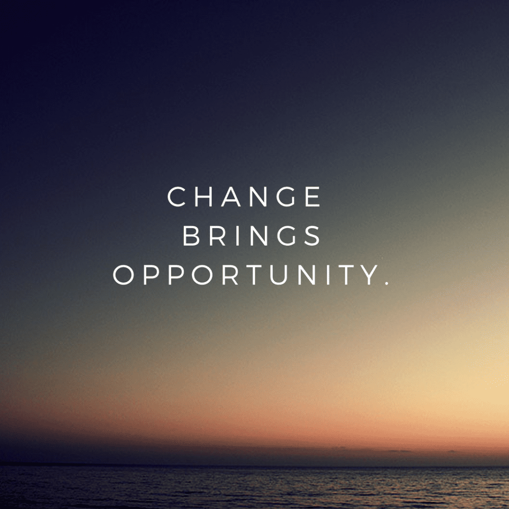 A picture of a tree in a field with the words change brings opportunity.