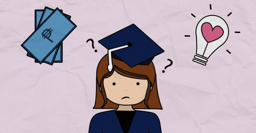 A cute girl picture struggling to choose between money and passsion: the problem with generation z in mutligenerational workforce